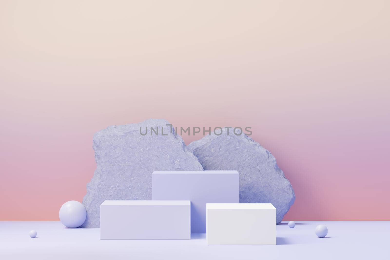 3d render of Beauty podium with Very Peri color of the year 2022 design for product presentation and advertising. Minimal pastel sky and Dreamy land scene. Romance concept. by tanatpon13p