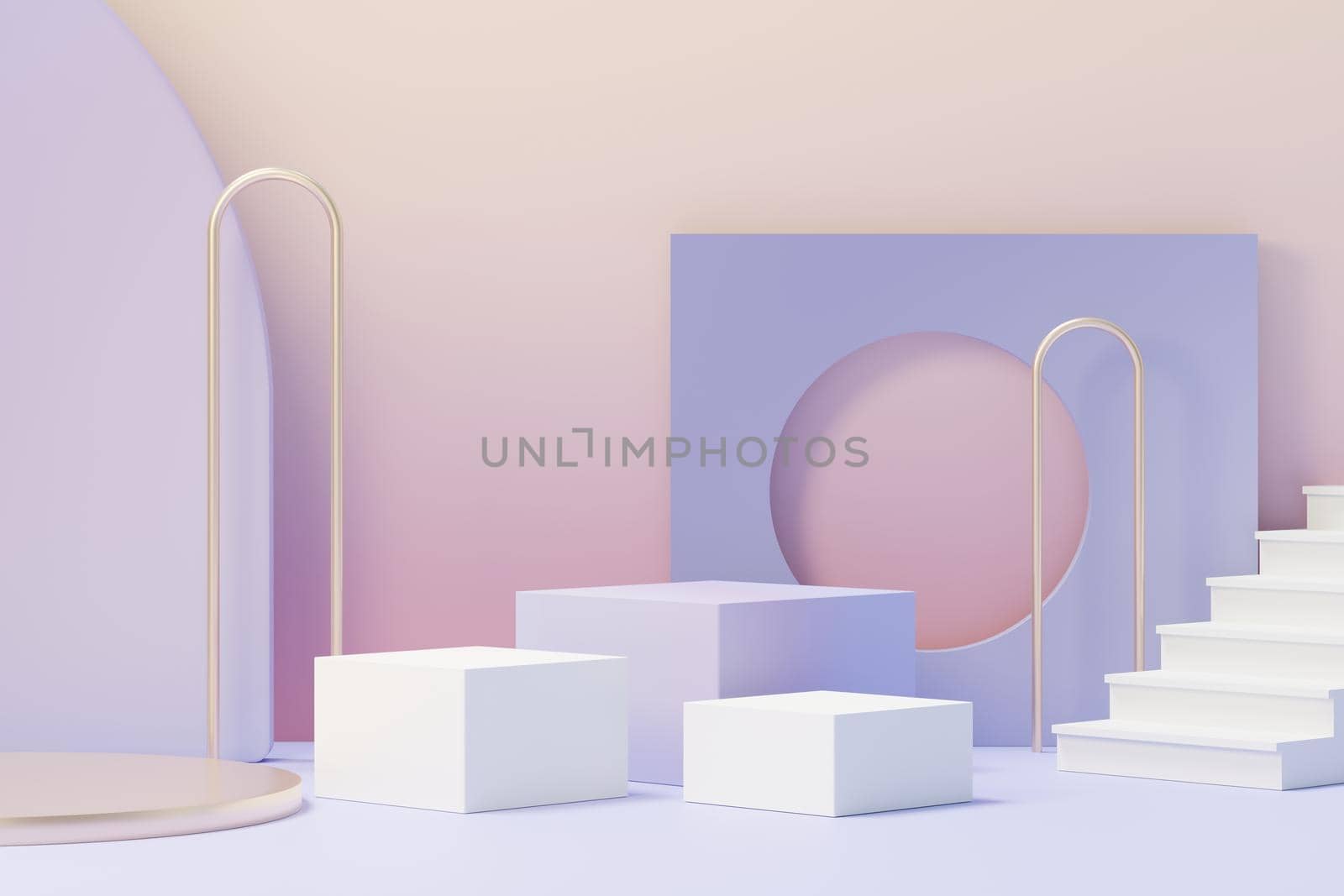 3d render of Beauty podium with Very Peri color of the year 2022 design for product presentation and advertising. Minimal pastel sky and Dreamy land scene. Romance concept. by tanatpon13p