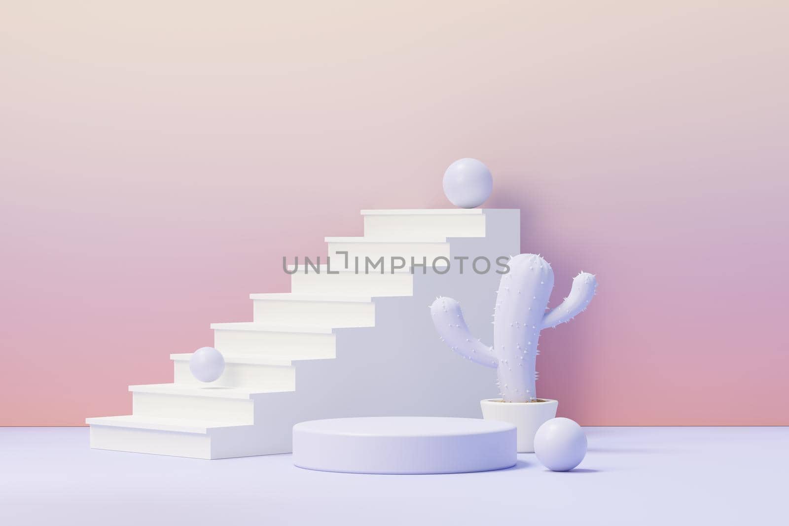 3d render of Beauty podium with Very Peri color of the year 2022 design for product presentation and advertising. Minimal pastel sky and Dreamy land scene. Romance concept. by tanatpon13p