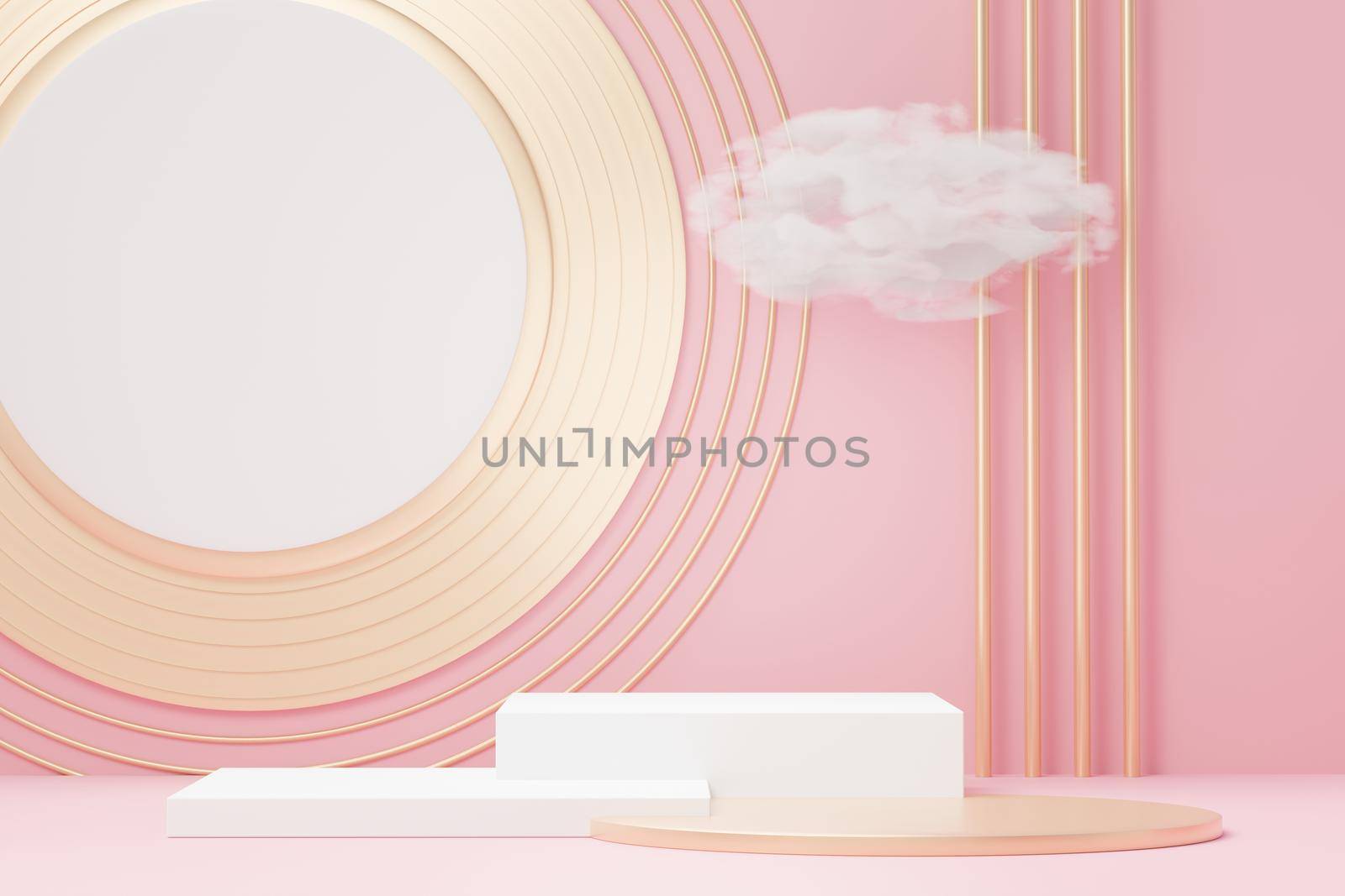 3d render abstract display podium platform for  product presentation and advertising. Minimal scene backdrop with clean design. Vacant pedestal for mock up. Empty stage with pastel color for cosmetic.