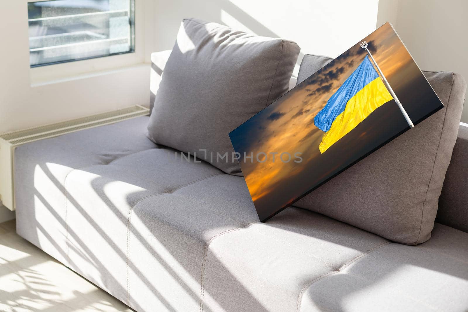 Blue and yellow flag of Ukraine paints on a canvas, national flag of Ukraine by Andelov13
