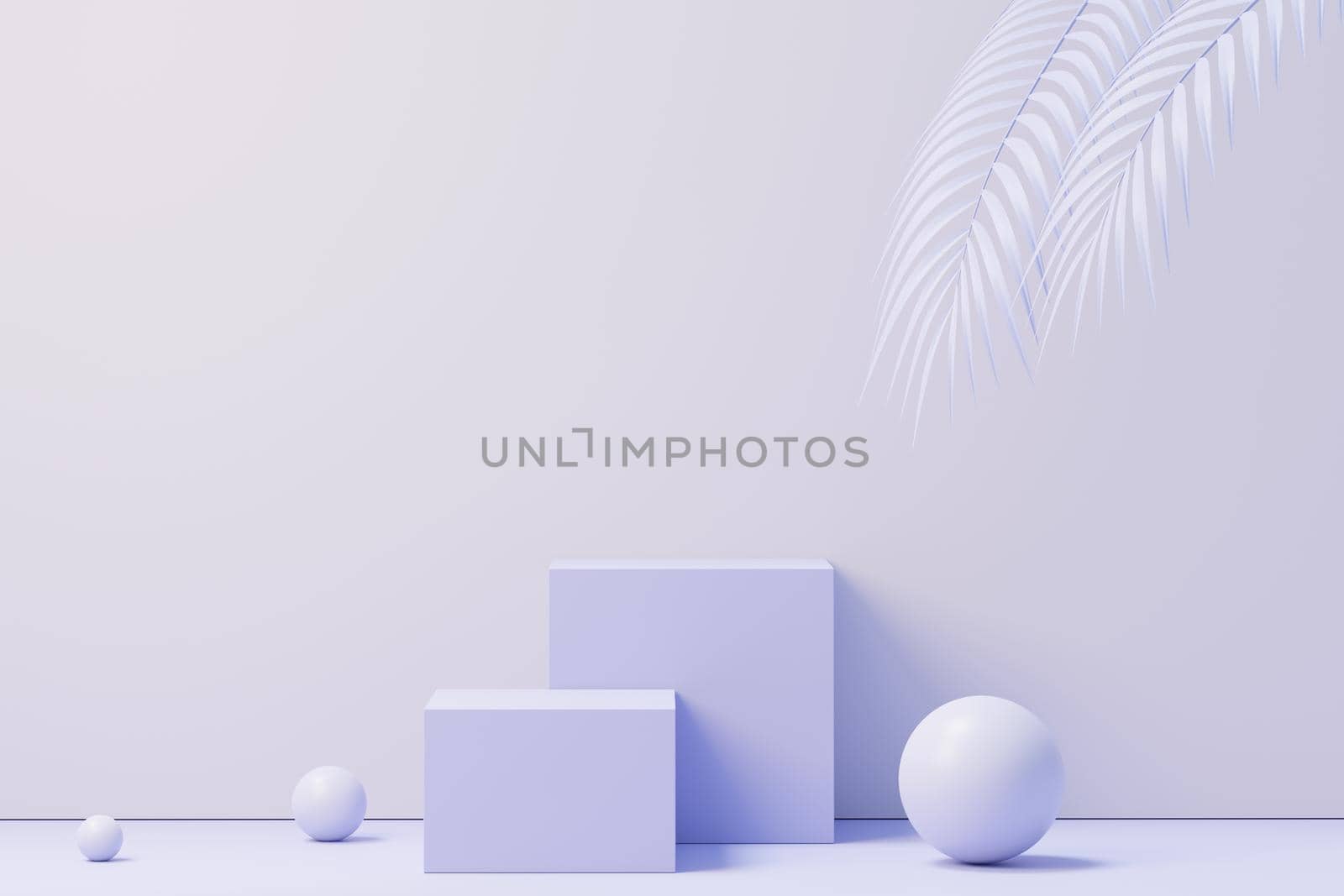 3d render of Beauty podium with Very Peri color of the year 2022 design for product presentation and advertising. Minimal pastel sky and Dreamy land scene. Romance concept.