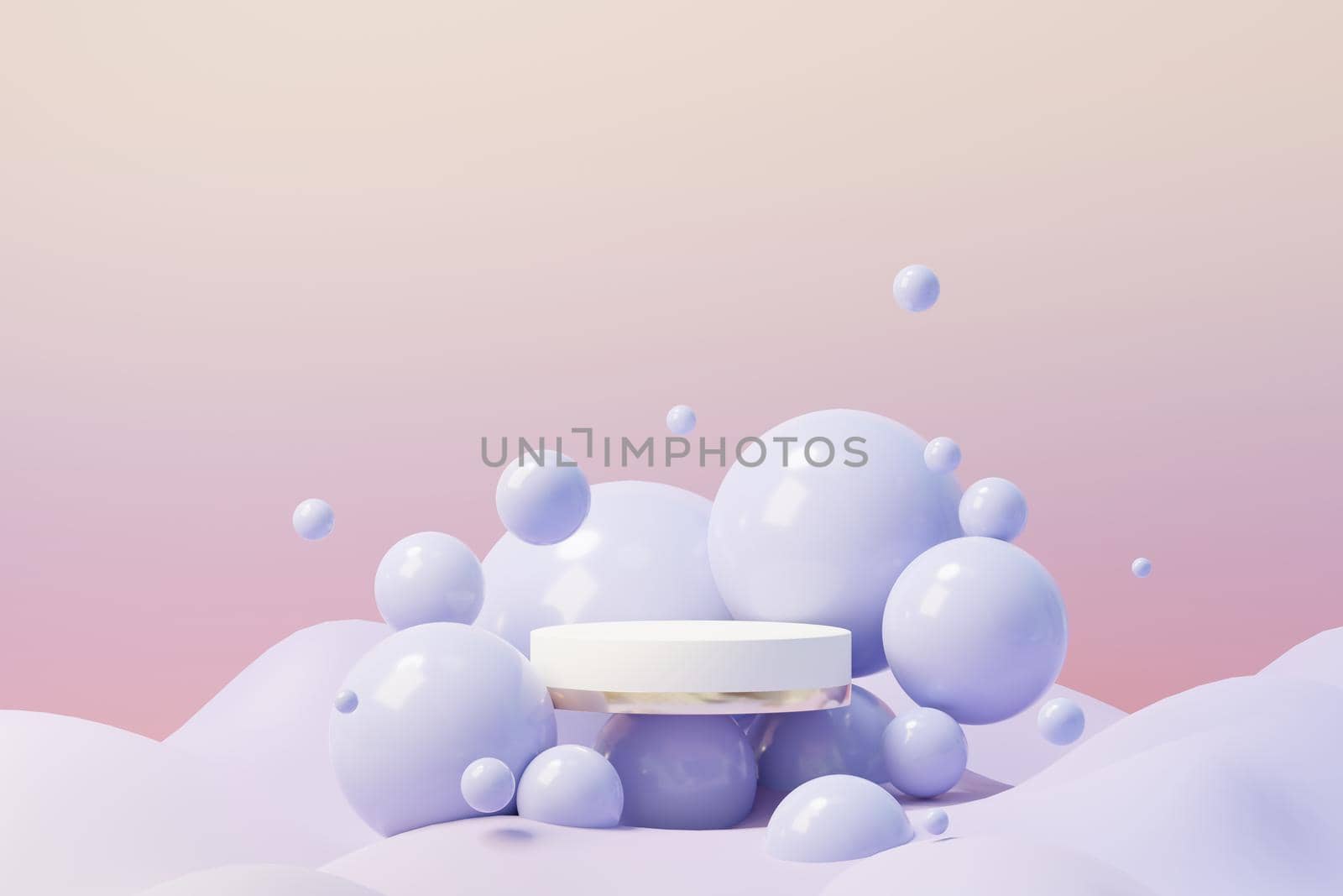 3d render of Beauty podium with Very Peri color of the year 2022 design for product presentation and advertising. Minimal pastel sky and Dreamy land scene. Romance concept. by tanatpon13p