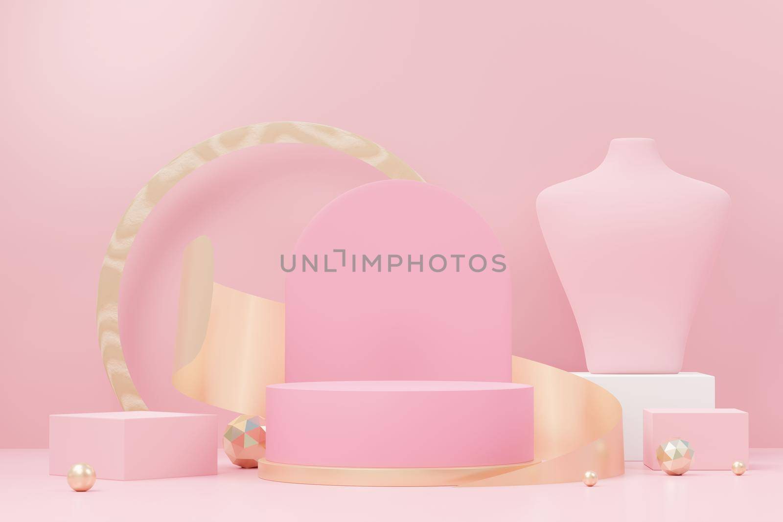 3d render abstract display podium platform for  product presentation and advertising. Minimal scene backdrop with clean design. Vacant pedestal for mock up. Empty stage with pastel color for cosmetic.