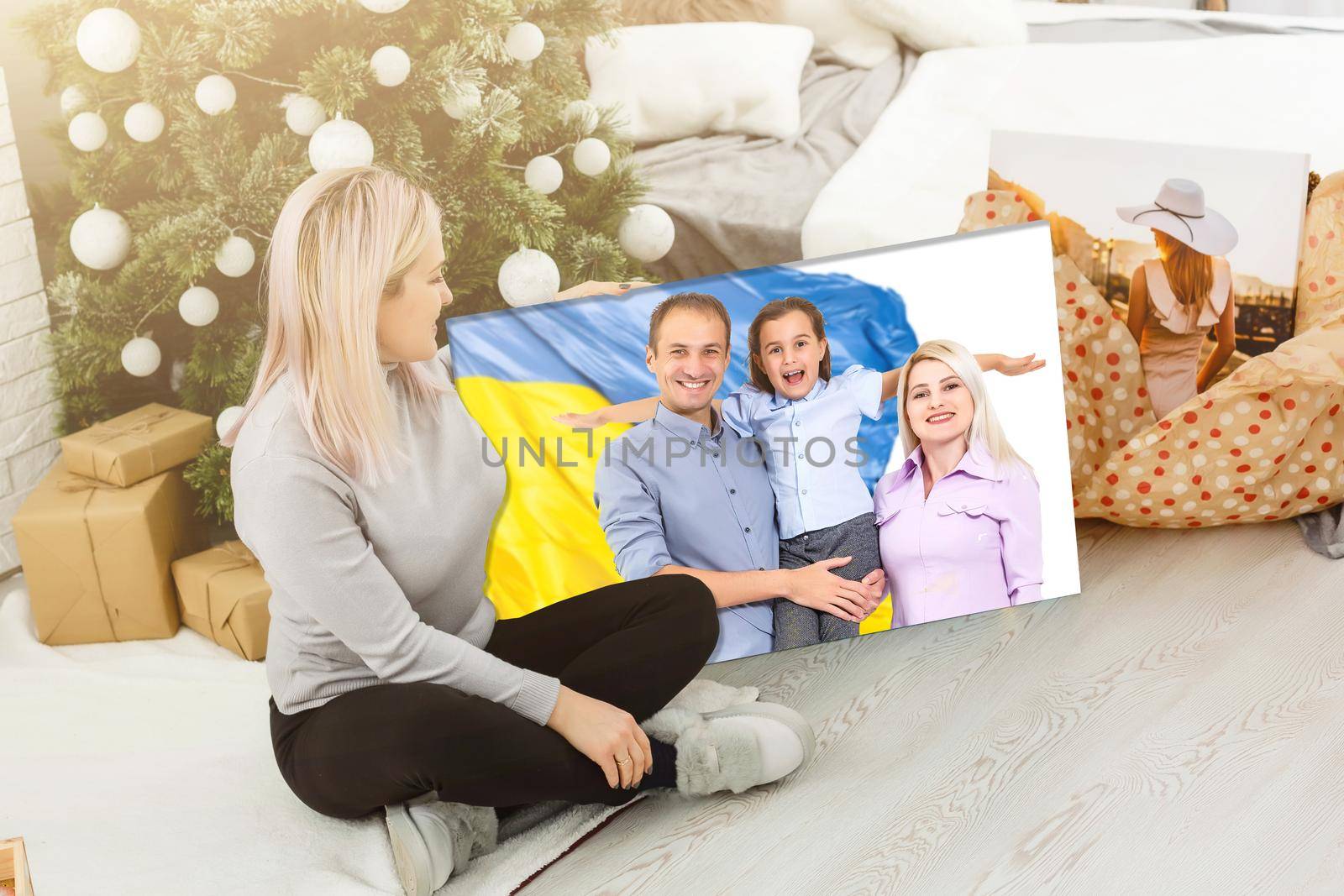 photo canvas people with the flag of Ukraine.