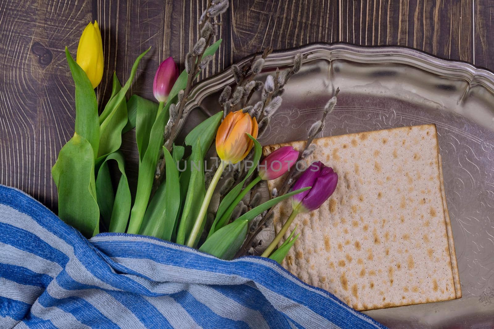 Jewish ceremony ritual with matzos on Passover celebration the Pesach holiday