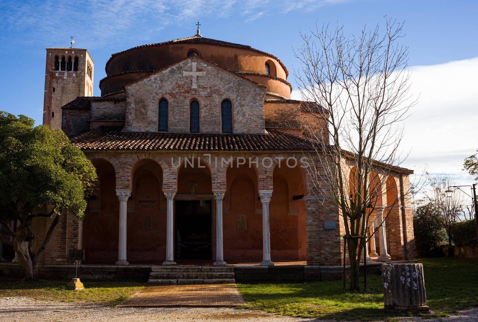 View of Facade of the Santa Fosca Church in Torcello, Italy