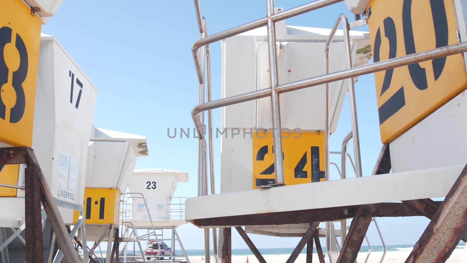 Lifeguard stand or life guard tower for surfing, California ocean beach, USA. by DogoraSun