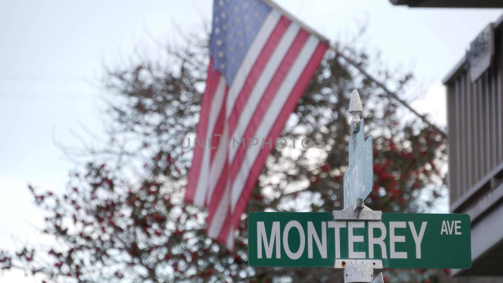 Monterey road sign, California city street USA. Tourist resort, historic capital by DogoraSun