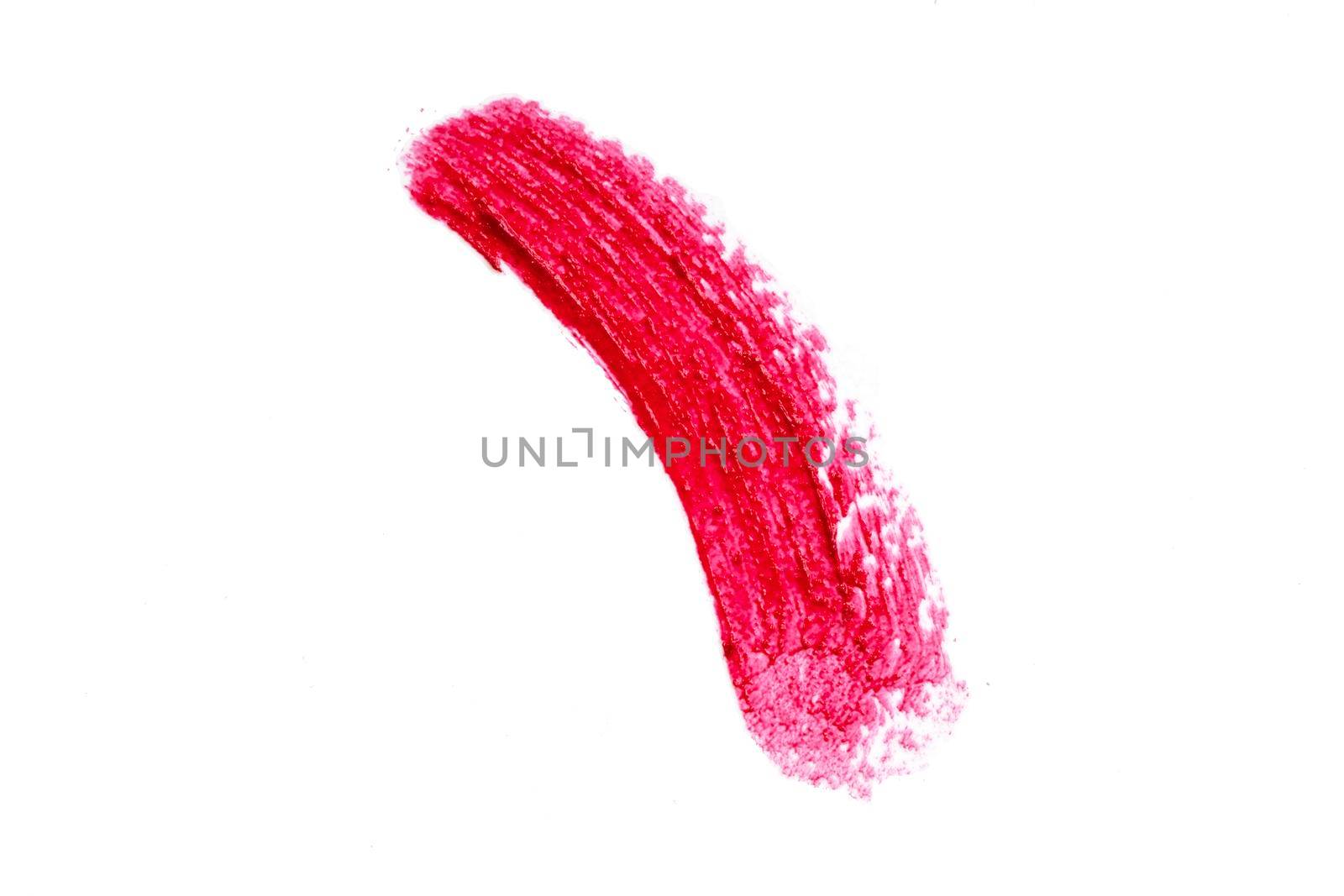 Lipstick smear smudge swipe isolated on white. Makeup brush stroke of red cosmetic product. Cream make up texture. Textured hand drawn red oil sample brush stroke painting.