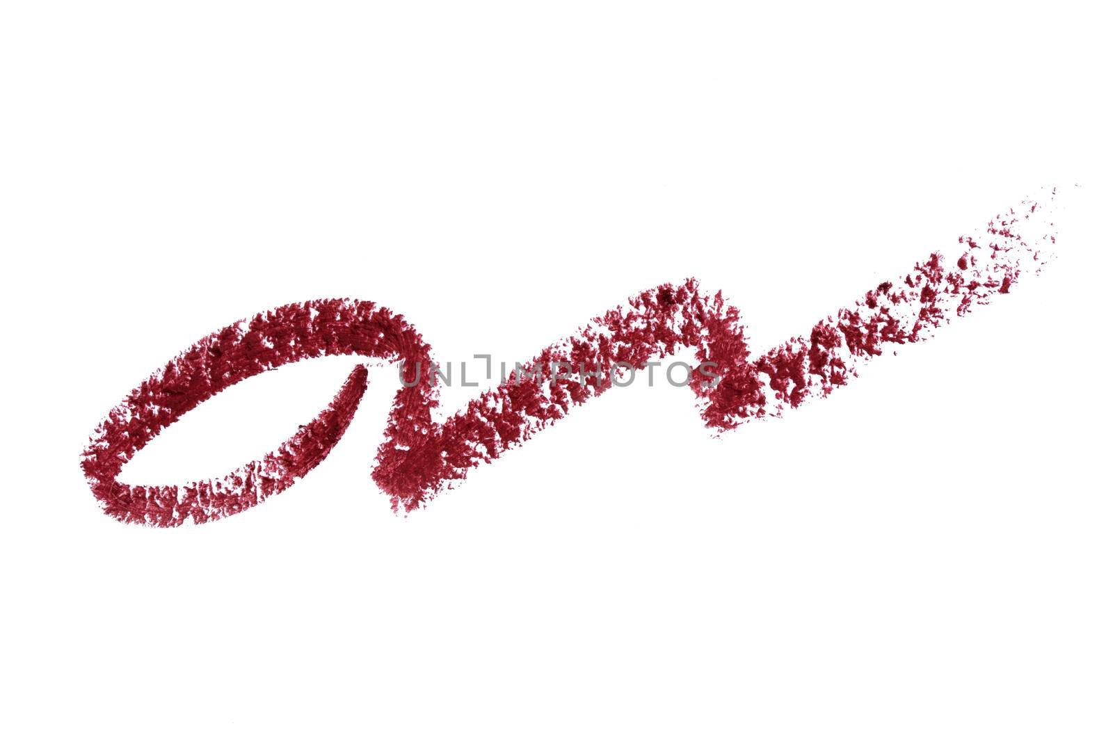 lip liner stroke smear smudge isolated on white. Trace makeup pencil burgundi by photolime