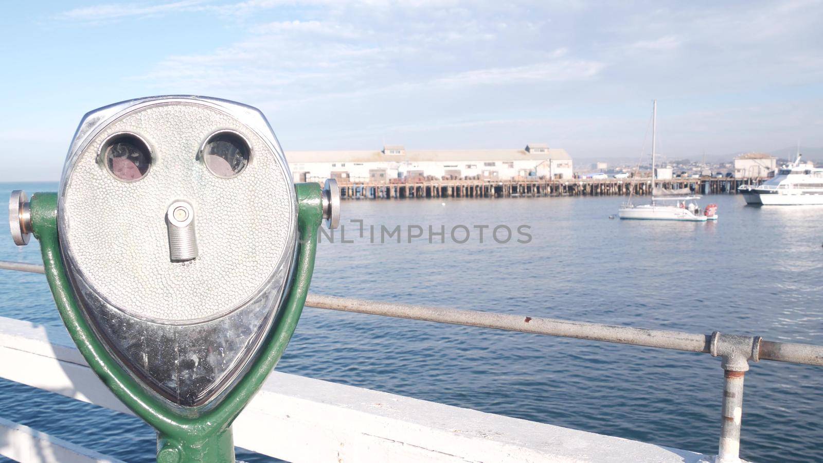 Monterey marina, Old Fishermans Wharf, California coast Binoculars tower viewer. by DogoraSun