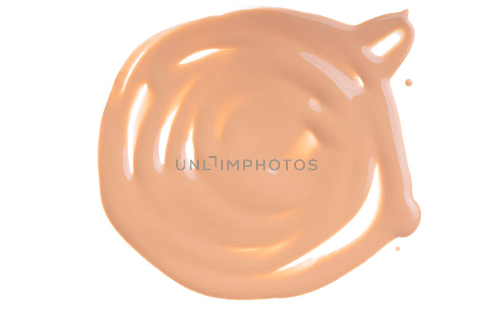 Tone cream swatch isolated on white. Beige liquid foundation, concealer smear smudge drop. by photolime