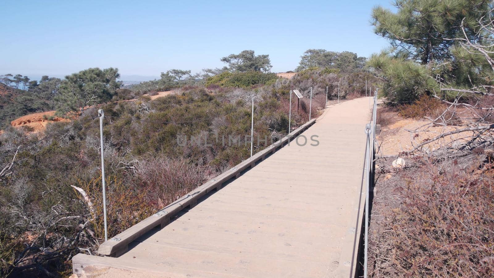 Torrey Pines state park, natural reserve for ecotourism, trekking and trails hiking, coastal California, USA. Environmental conservation, wilderness near San Diego. Designated footpath for eco tourism