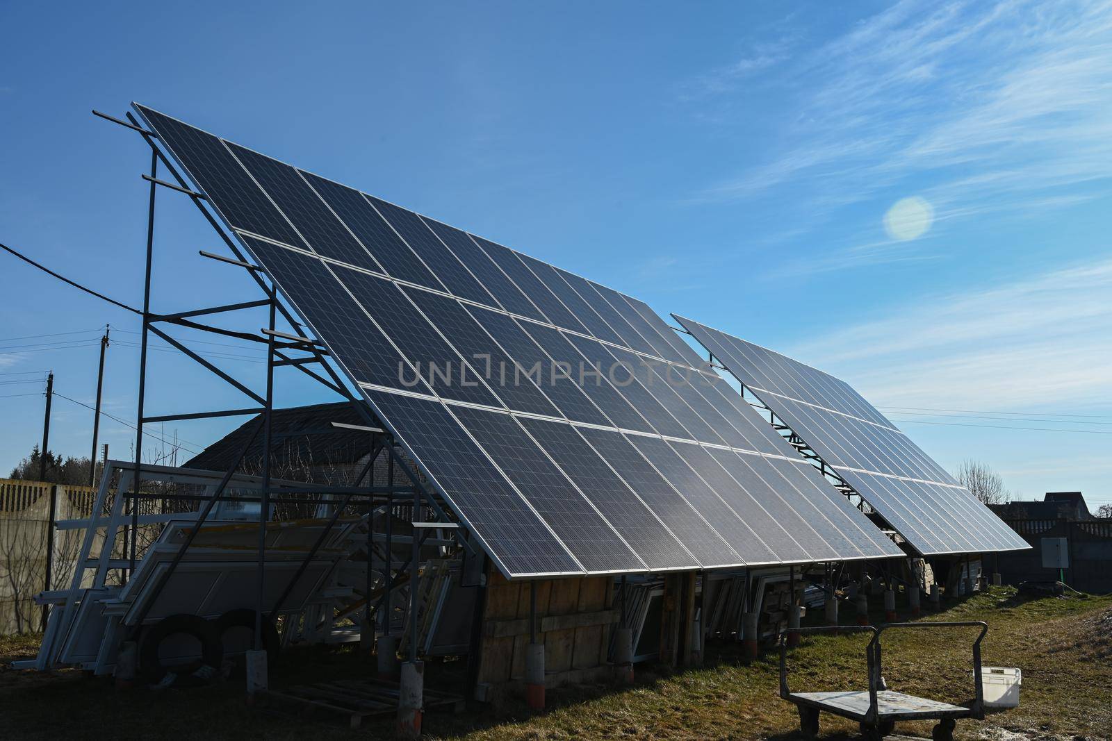 solar panels on blue sky background