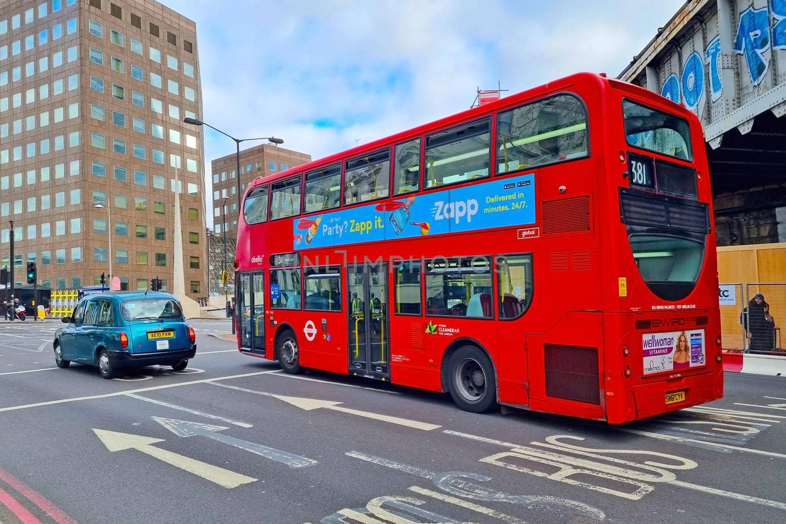 London, United Kingdom, February 5, 2022: city traffic. The famous red double-decker bus on the streets of London