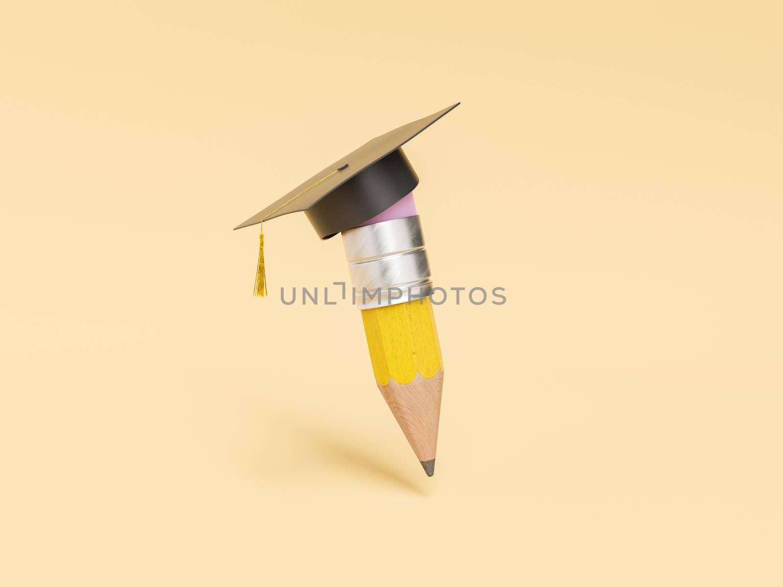 Worn pencil in graduation cap on 3d illustration by asolano