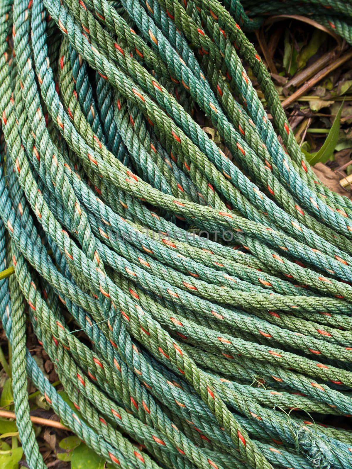 Roll bristly of green nylon rope