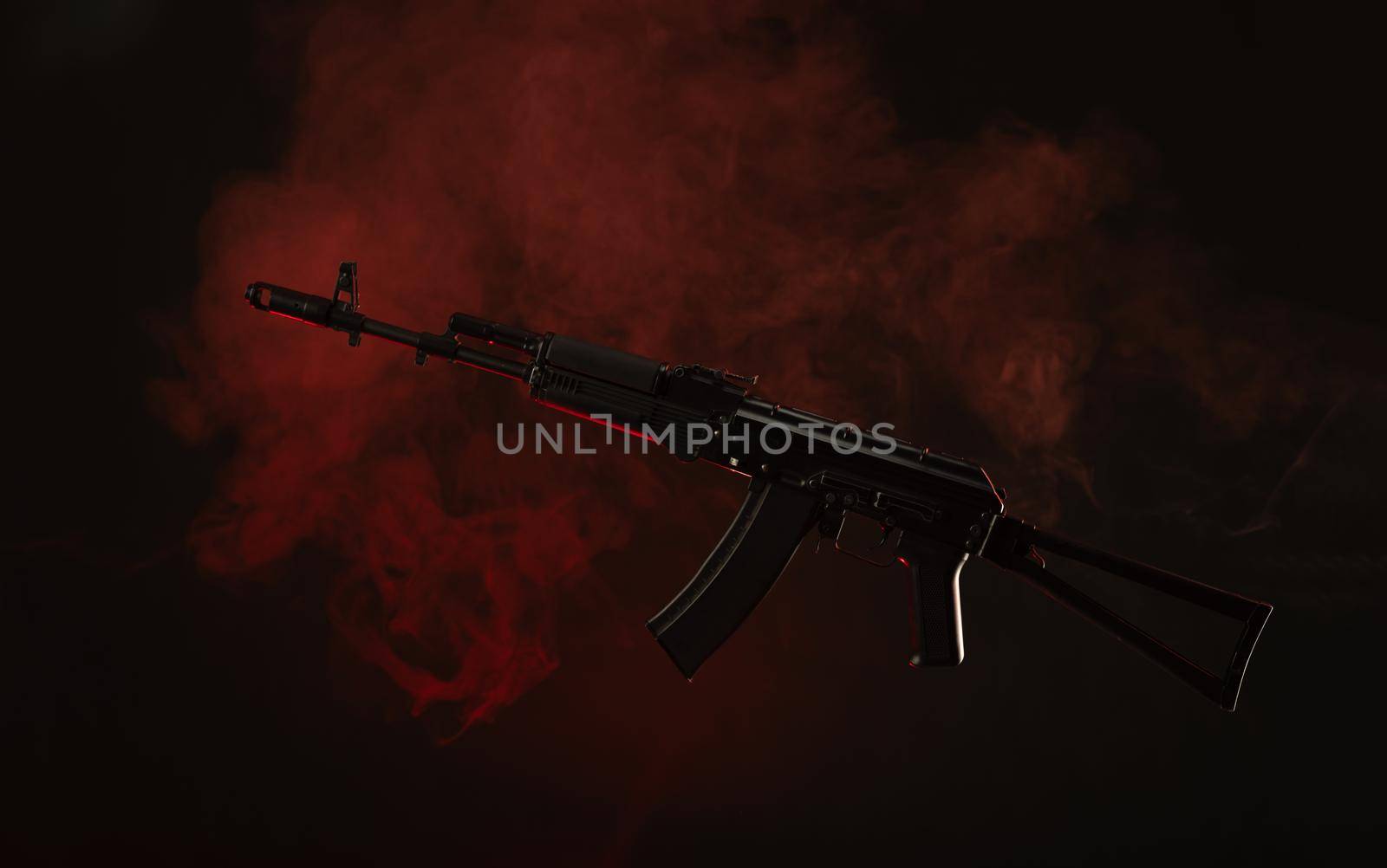 kalashnikov assault rifle in smoke by Rotozey