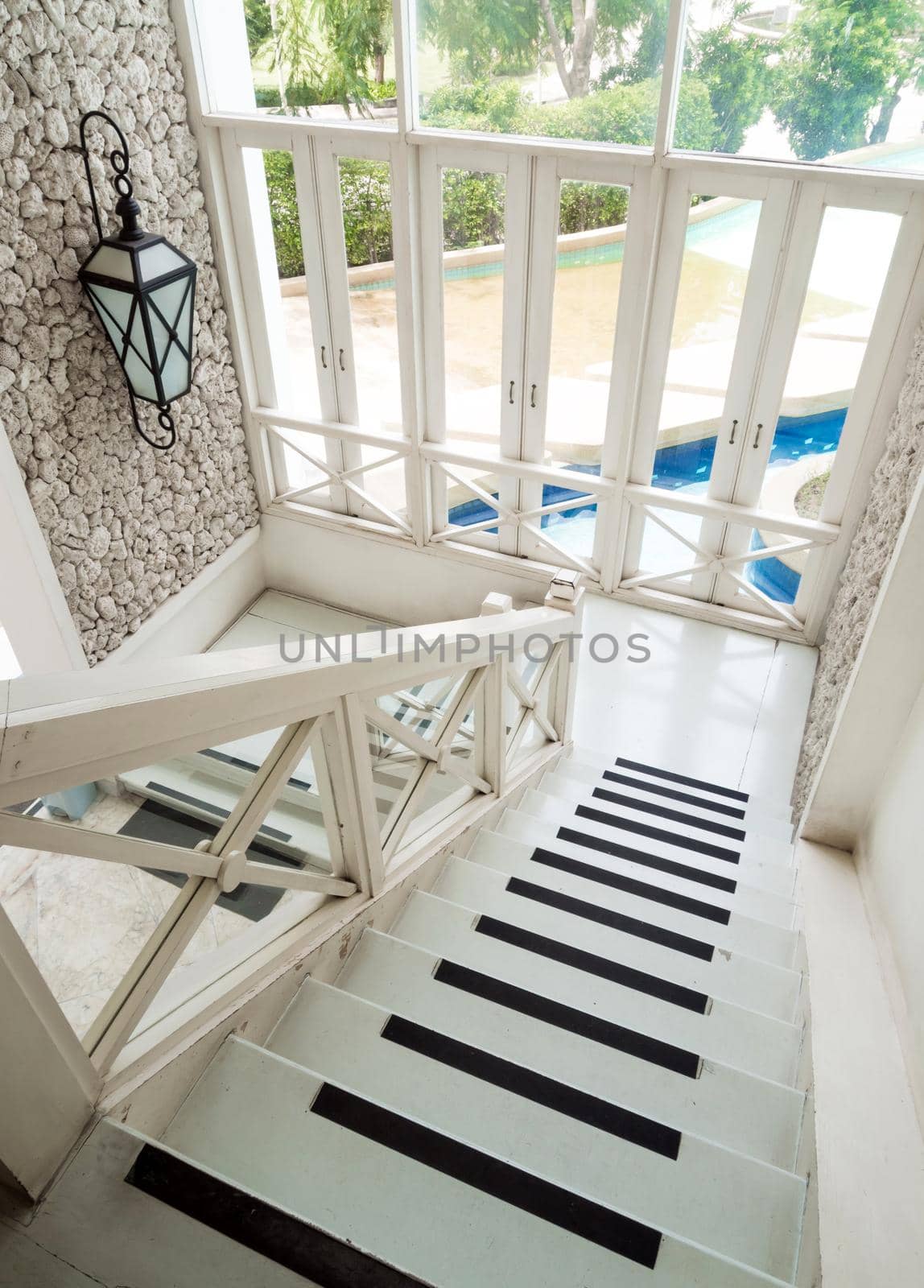 Beautiful white tone vintage stairs hall