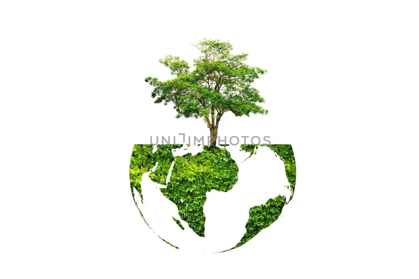 earth day tree on green earth on white isolate background