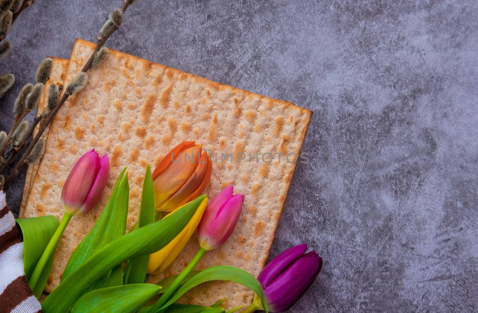 Jewish holiday of traditional Passover kosher matzah bread for the ceremony ritual blessings on Pesach celebration