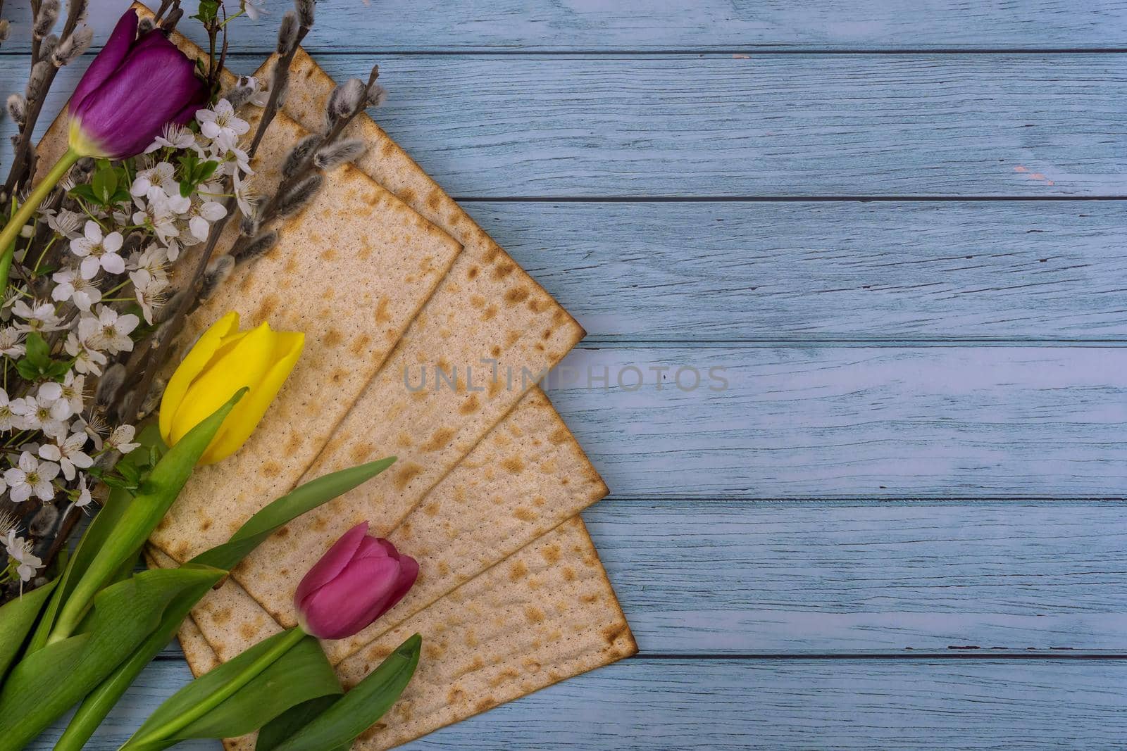 Jewish holiday of Pesach traditional celebration kosher matzah unleavened bread for the ceremony ritual blessings on Passover