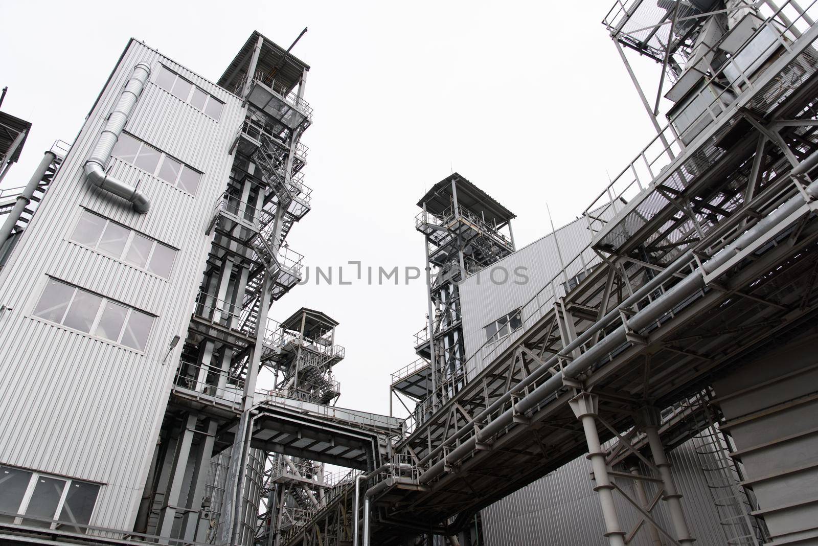 Industrial zone. metal buildings of the sunflower oil plant.