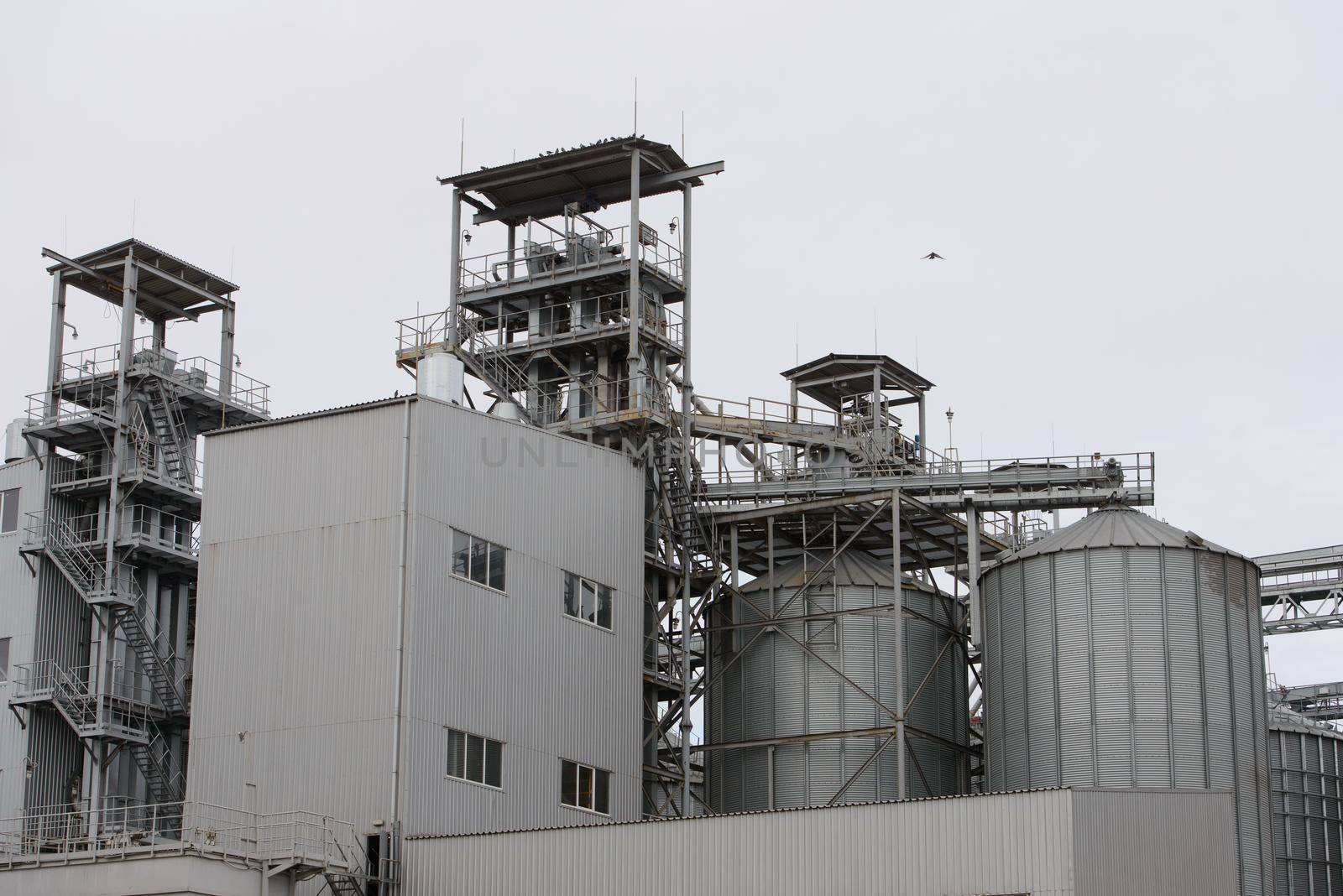 Industrial zone. metal buildings of the sunflower oil plant.