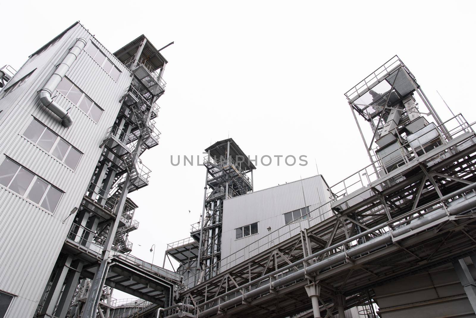 Industrial zone. metal buildings of the sunflower oil plant.