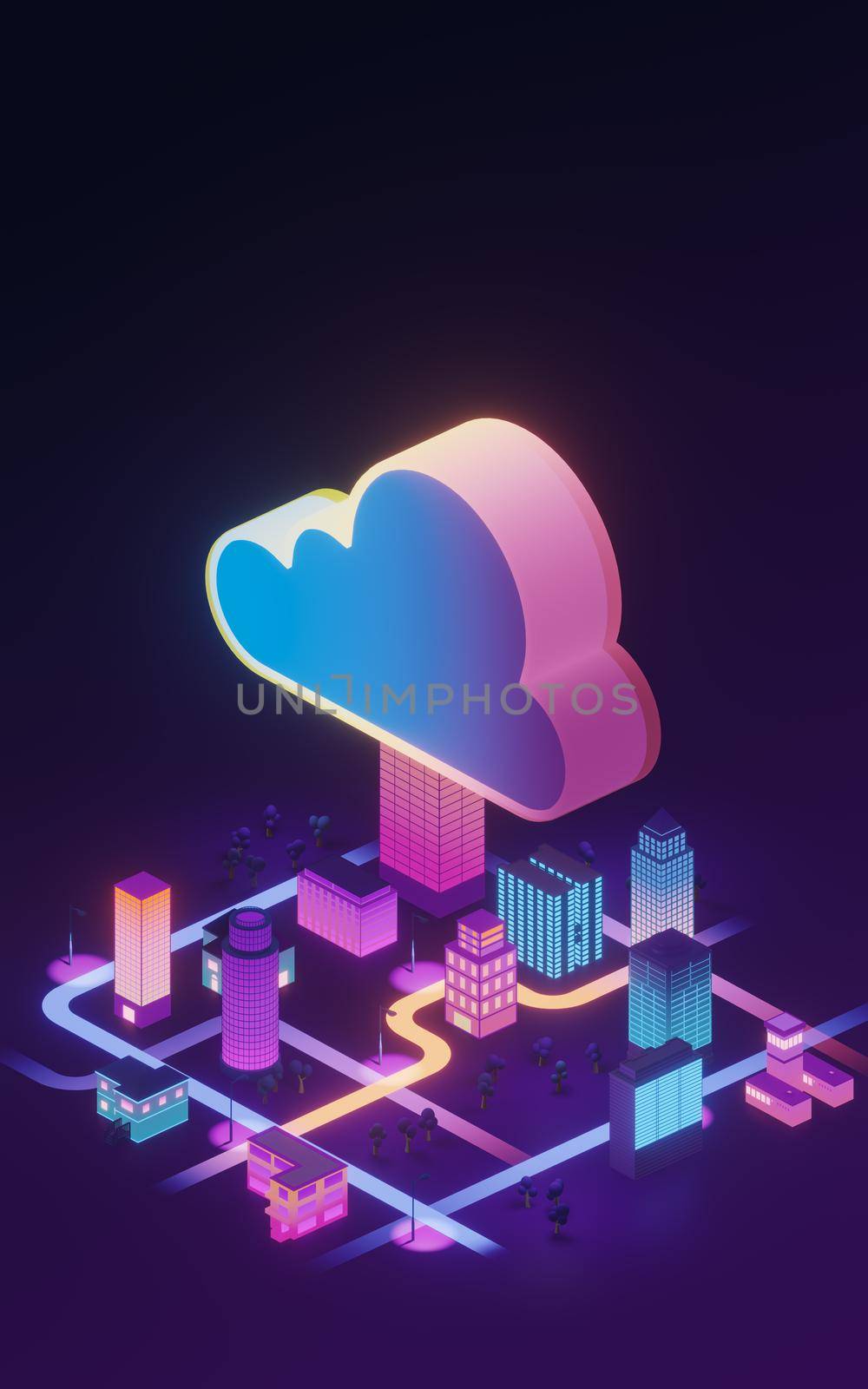 Cloud computing conceptual illustration, 3d rendering. by vinkfan