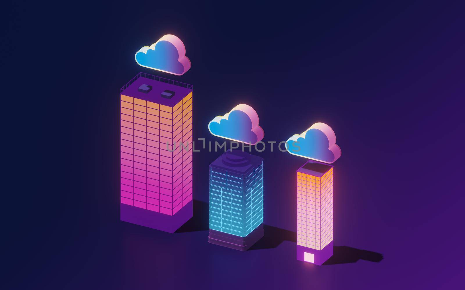 Cloud computing conceptual illustration, 3d rendering. Computer digital drawing.