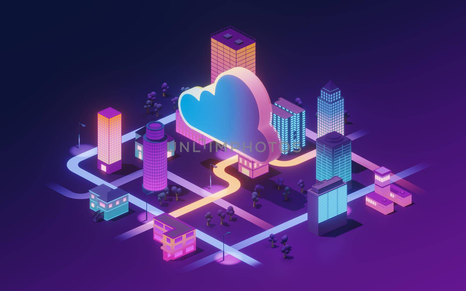 Cloud computing conceptual illustration, 3d rendering. by vinkfan