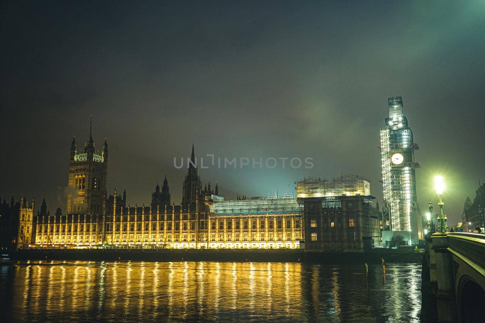 Westminster Palace and Big Ben (during construction). Shooting Location: United Kingdom, London