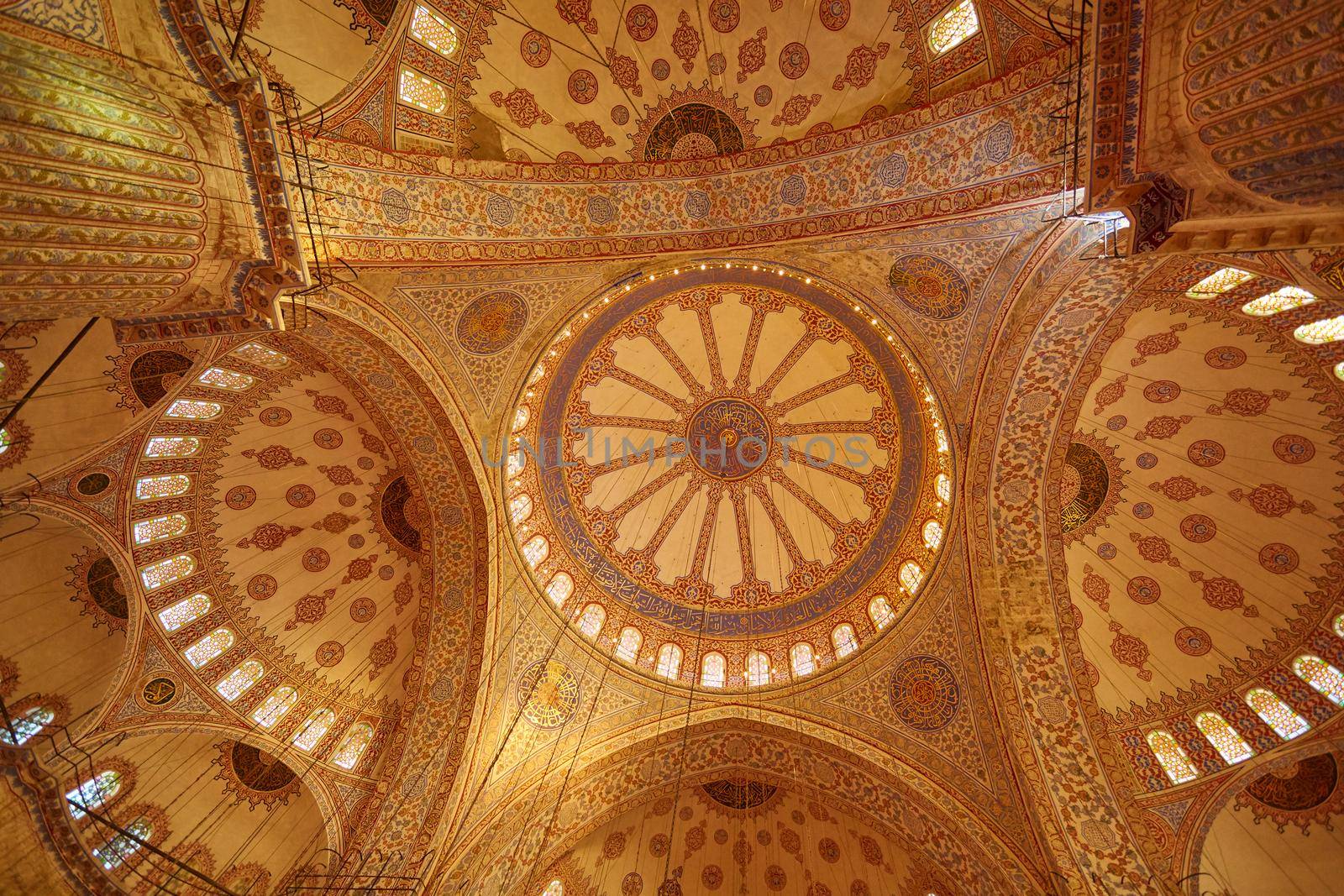 Blue Mosque interior in Istanbul, Turkey. Sultan Ahmet Cami.
