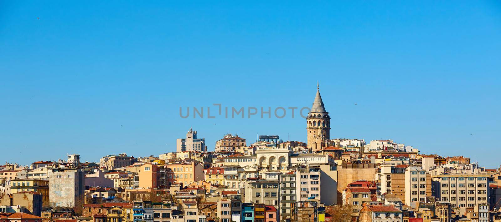 Beyoglu district historic architecture and Galata tower medieval landmark in Istanbul, Turkey.