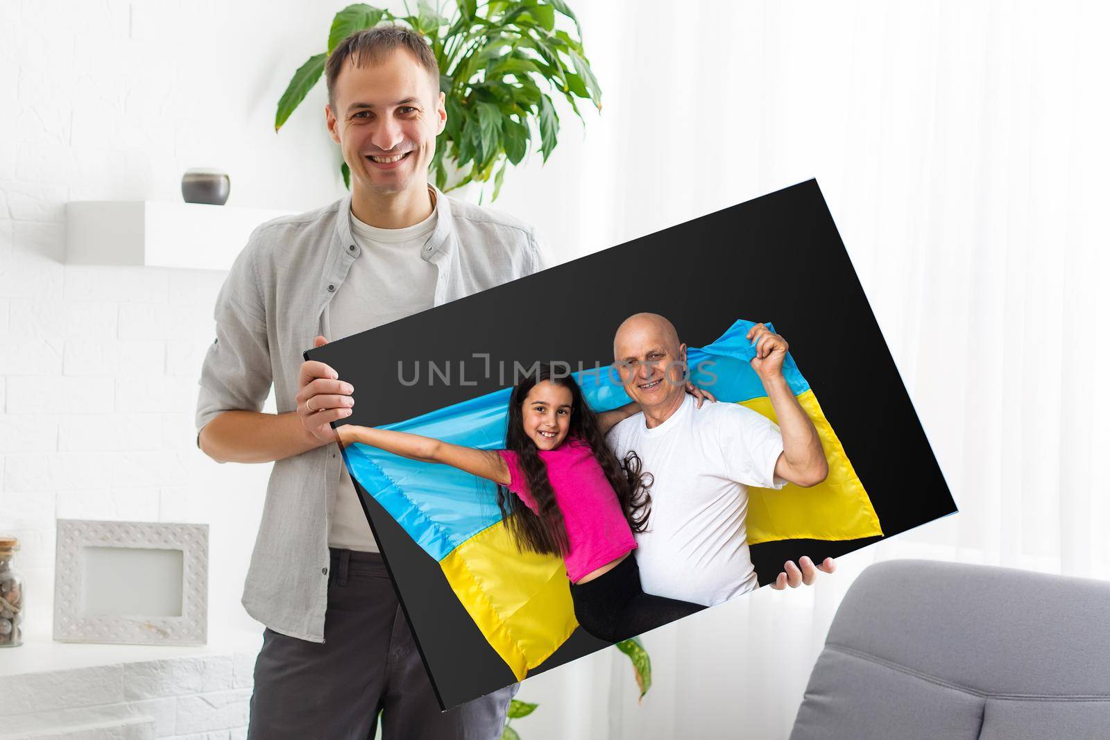 photo canvas people with the flag of Ukraine.