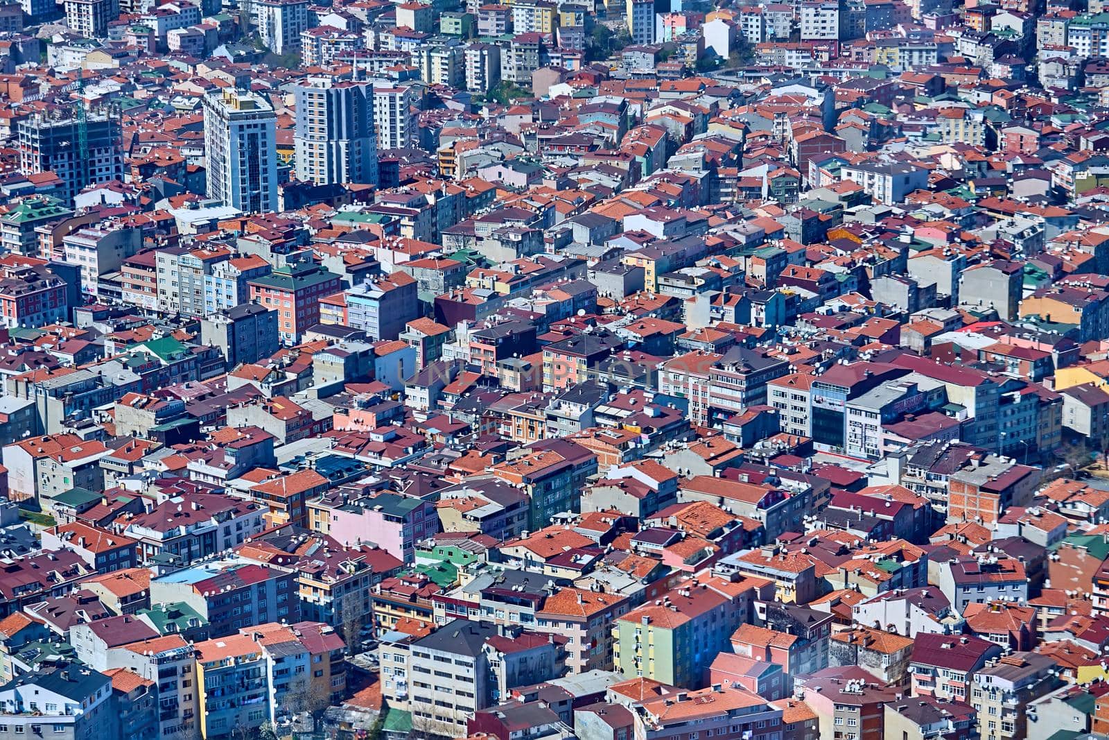 View of the roofs of Istanbul. Retro style. Shooting through glass