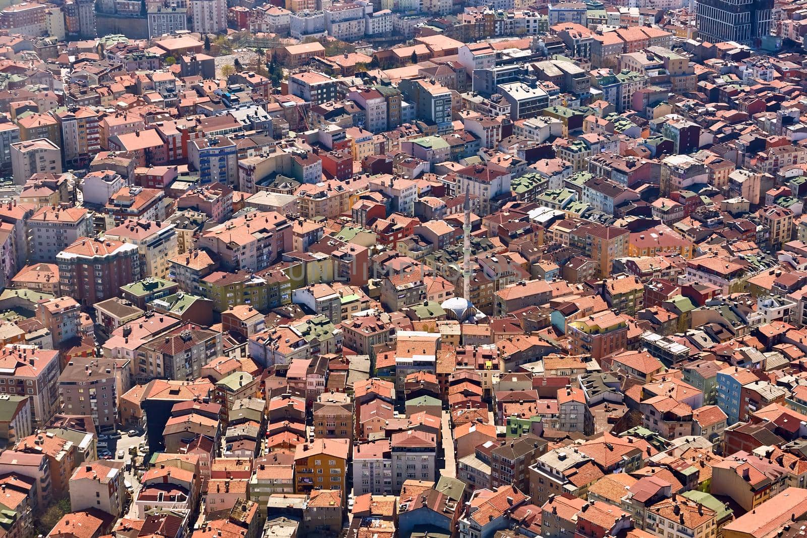 View of the roofs of Istanbul. Retro style. Shooting through glass