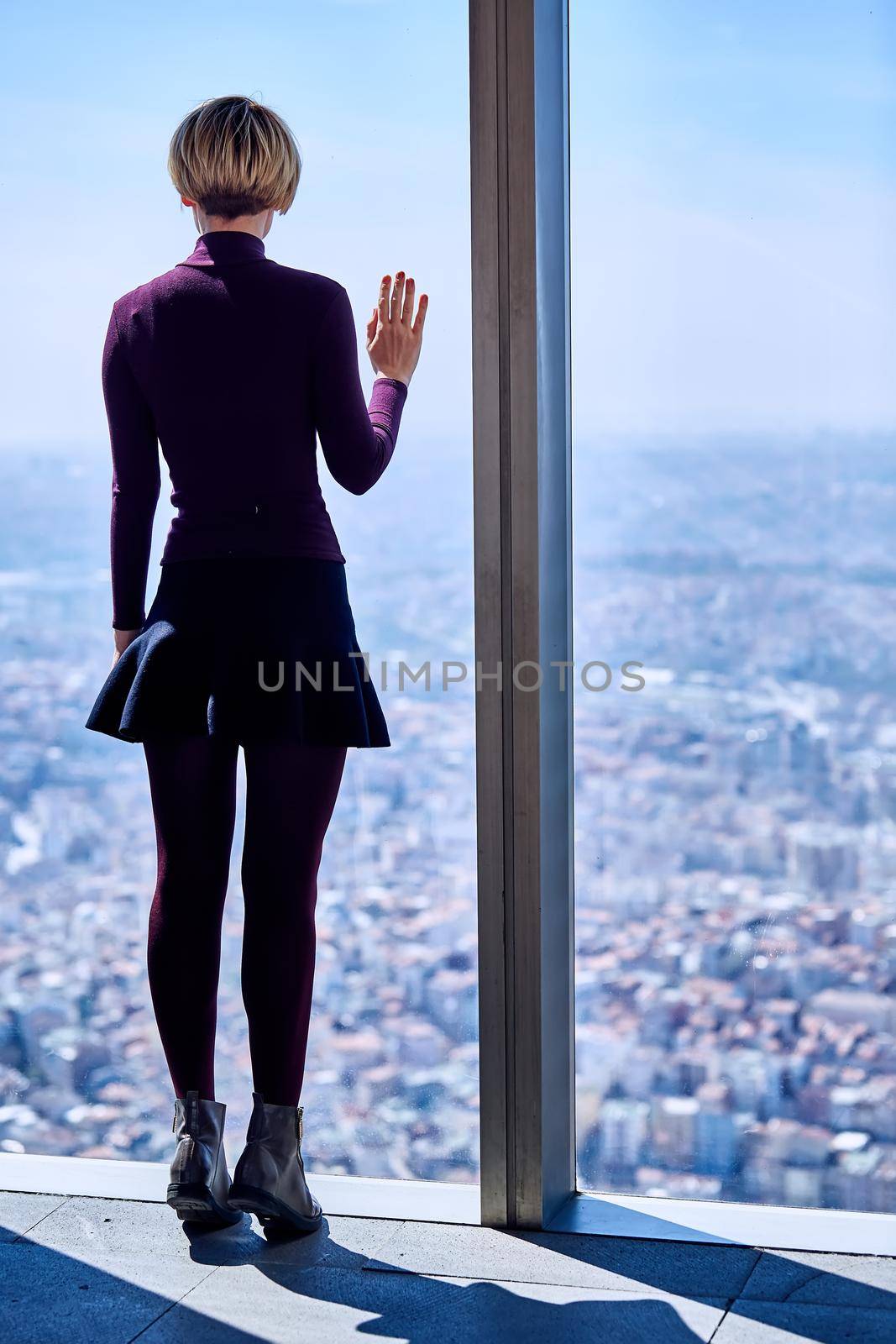 Young woman in the window. Retro style