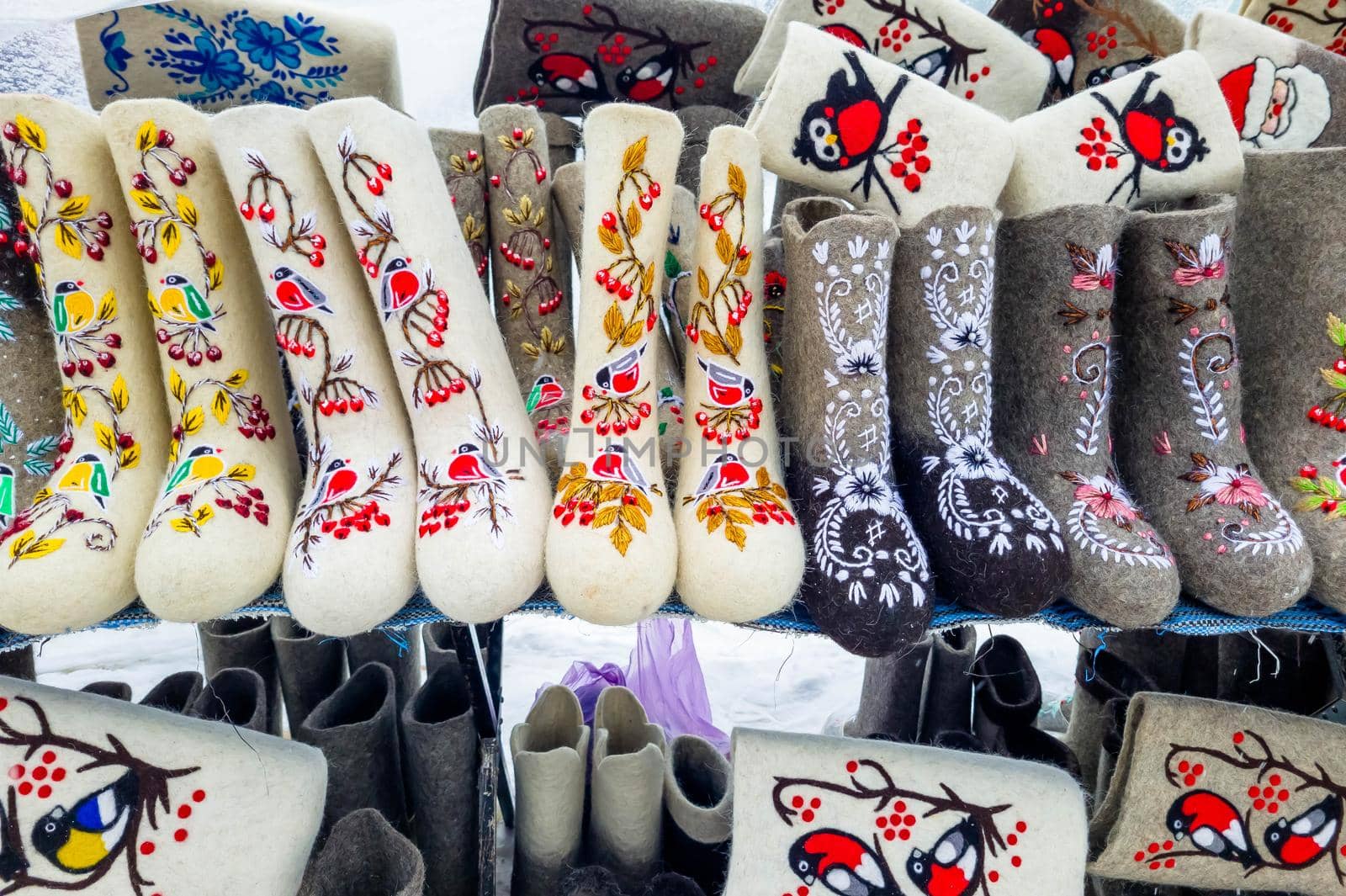 Valenki - traditional Russian winter shoes made of felt