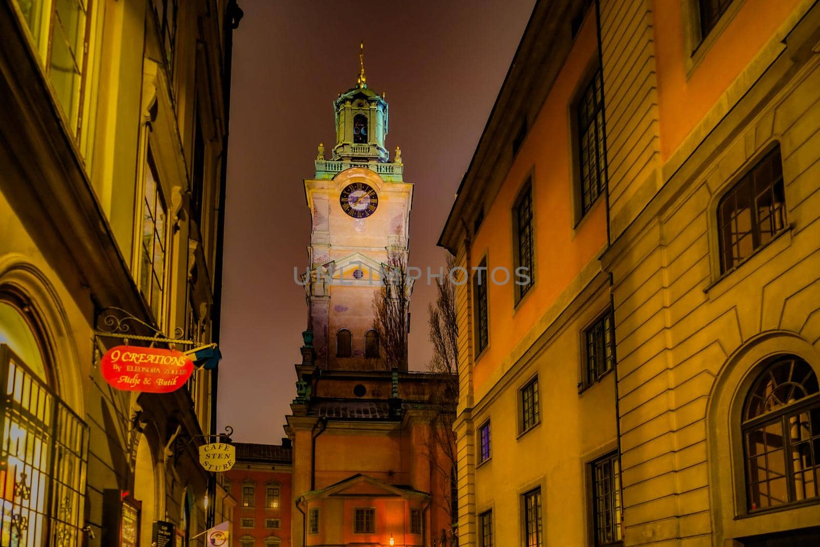 Night view of Gumla Tan Old Town. Shooting Location: Sweden, Stockholm