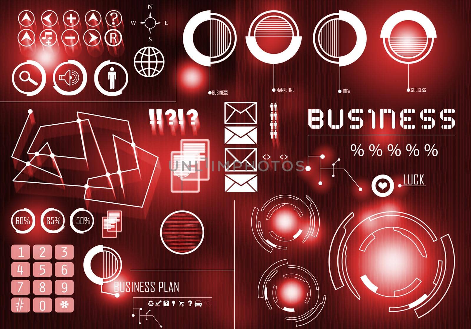 Digital business background image with icons on media screen