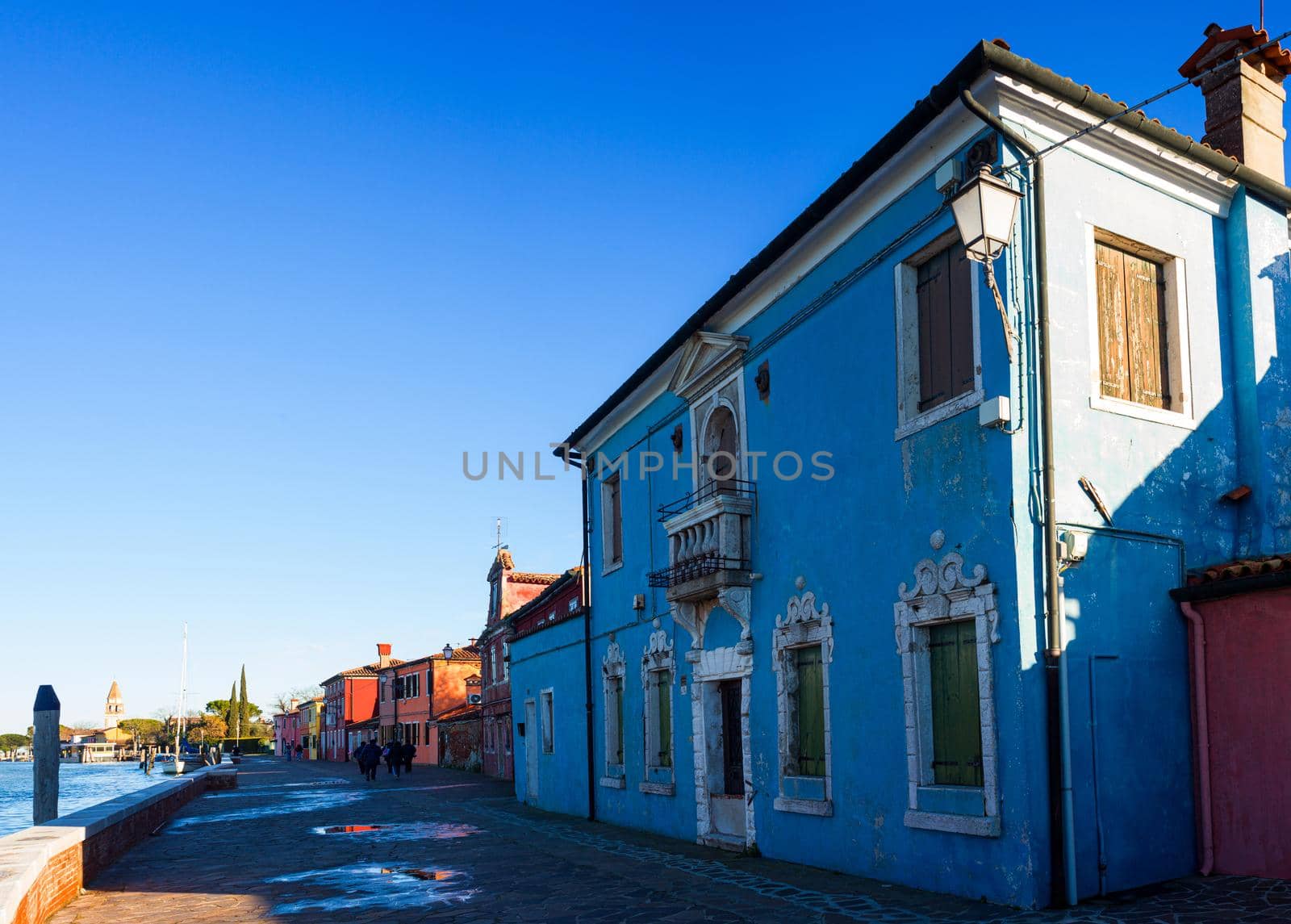 View of the old blues house of Burano island, Venice. italy