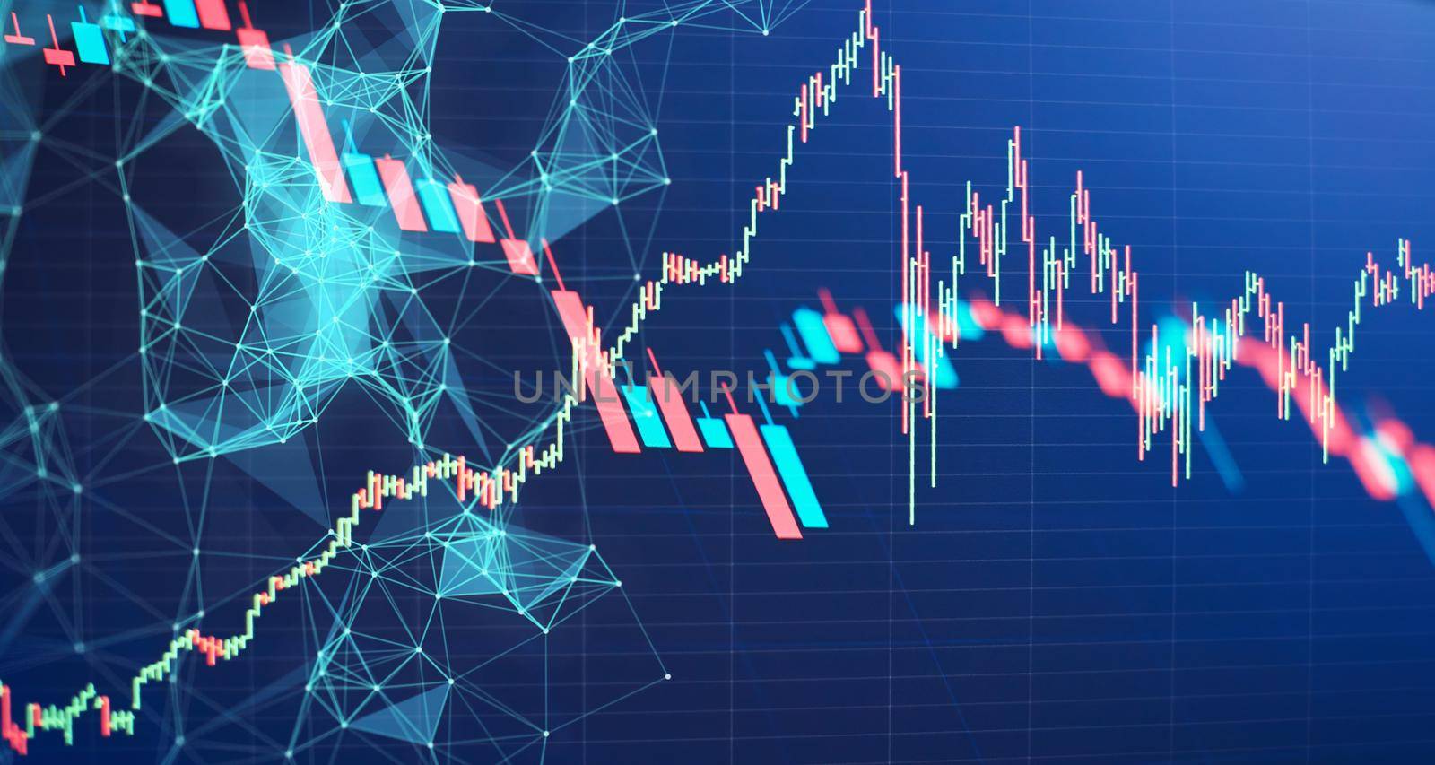 forex trading graph and candlestick chart suitable for financial investment concept. Economy trends background for business idea and all art work design. Abstract finance background.