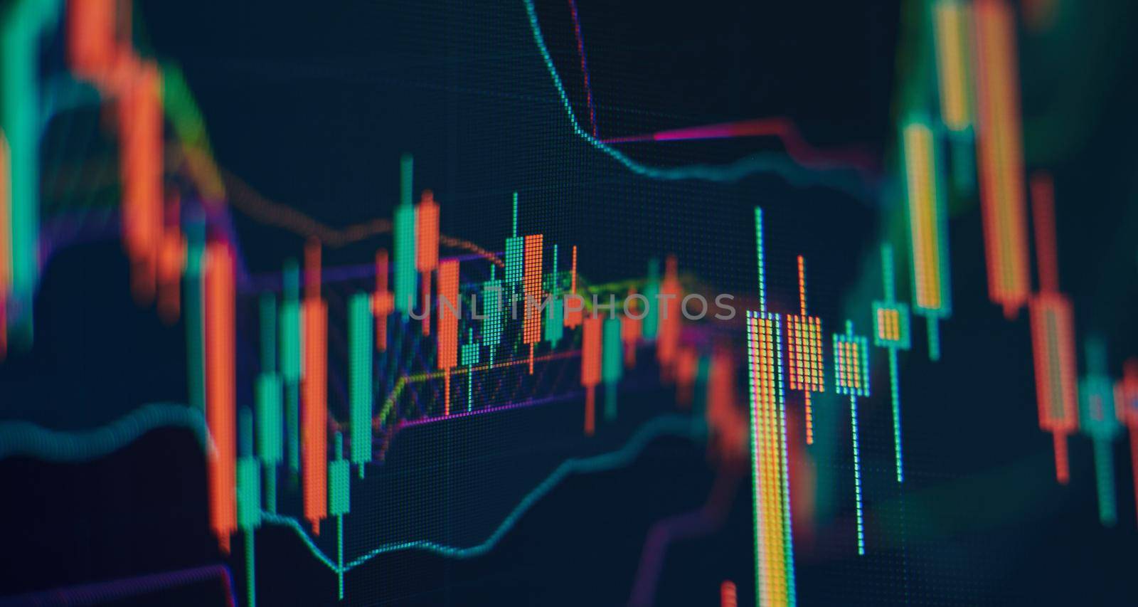 Abstract financial graph with candle stick and bar chart of stock market on financialbackground