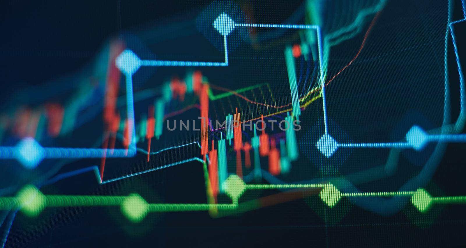 Abstract financial graph with candle stick and bar chart of stock market on financialbackground by Maximusnd