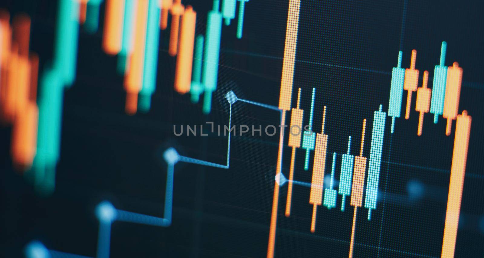 Concept of stock market and fintech. Blurry digital charts over dark blue background. by Maximusnd