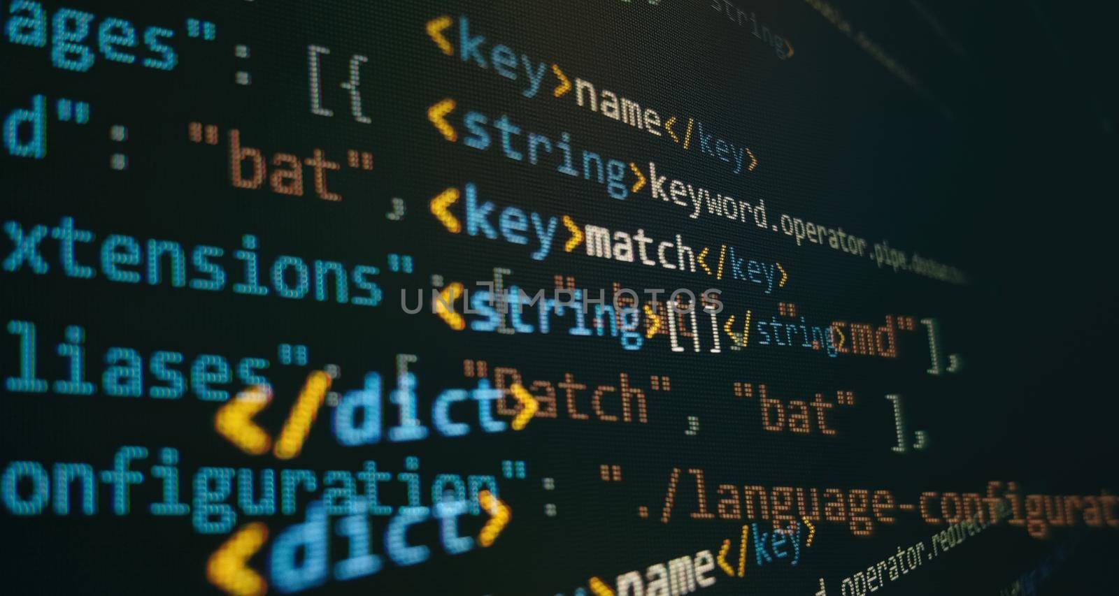 Software developer programming code. Abstract computer script coding. Programming code screen of software developer.