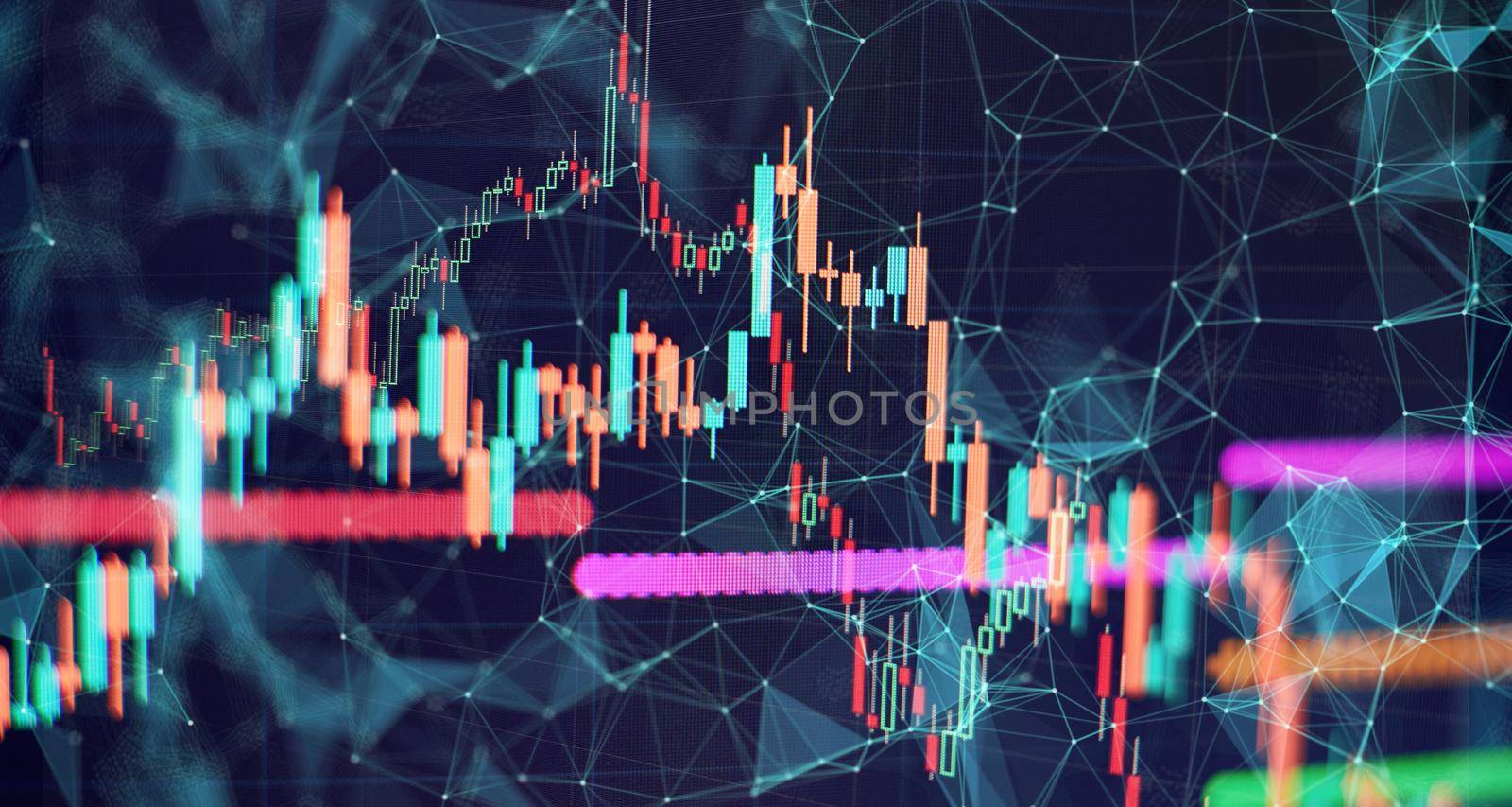 Abstract financial graph with candle stick and bar chart of stock market on financialbackground by Maximusnd